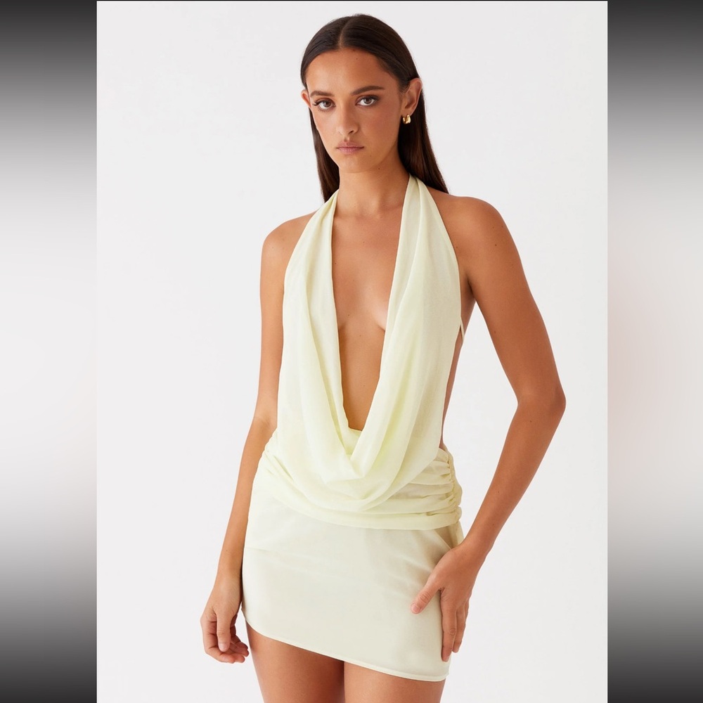 Peppermayo Exclusive - Elysia Chiffon Mini Dress - Lemon